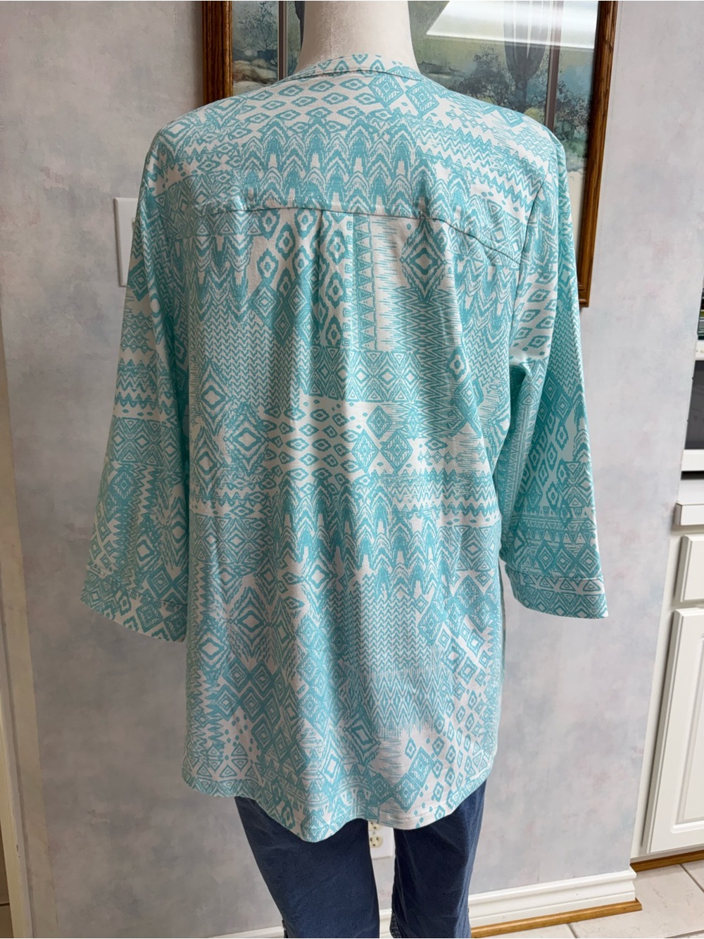 D&Co Henley NWOT Knit Tunic with Y Neck, Soft & Stretchy - Light Blue - Picture 2 of 12